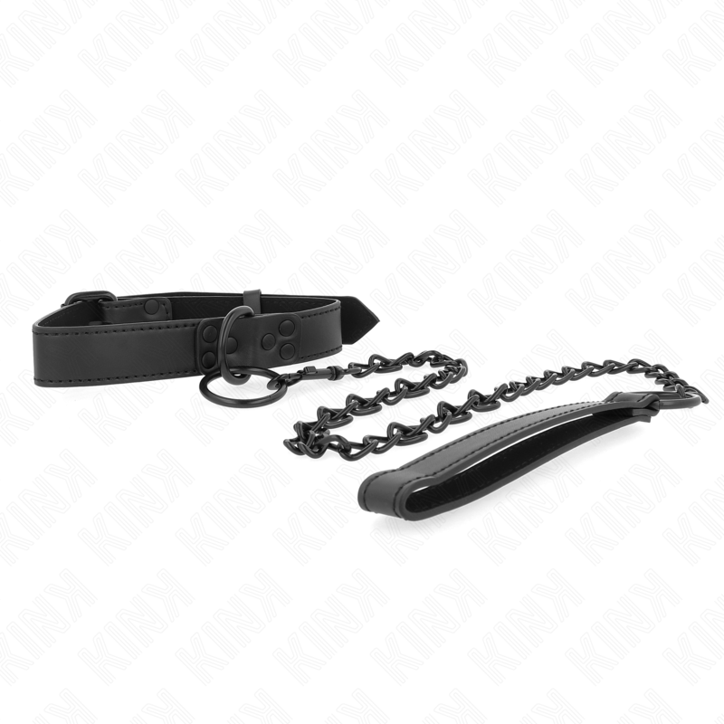 Collar with dark leash 65 cm adjustable 37-54 cm x 3 cm