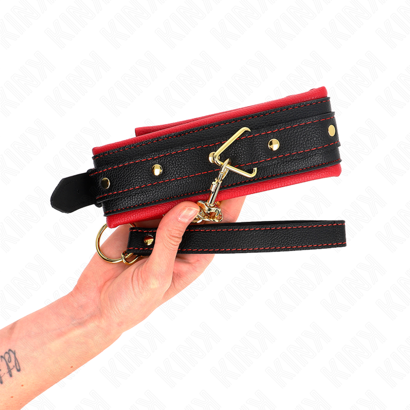 Adjustable plain fabric collar with leash 33-48 cm x 5.7 cm