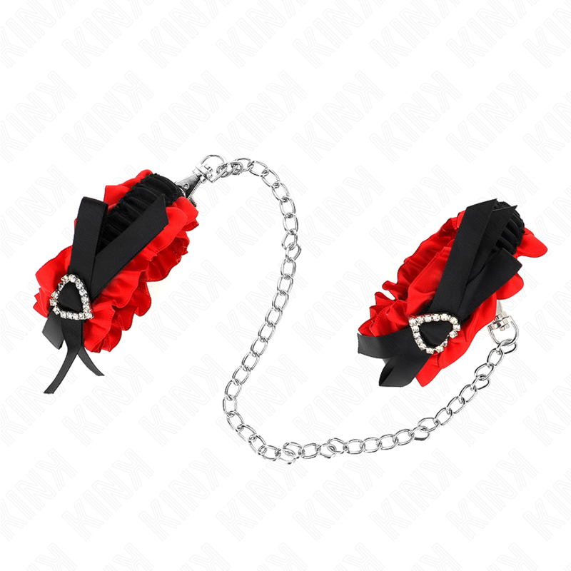 Elastic wrist cuffs with lace and red heart details, adjustable from 22 to 35 cm
