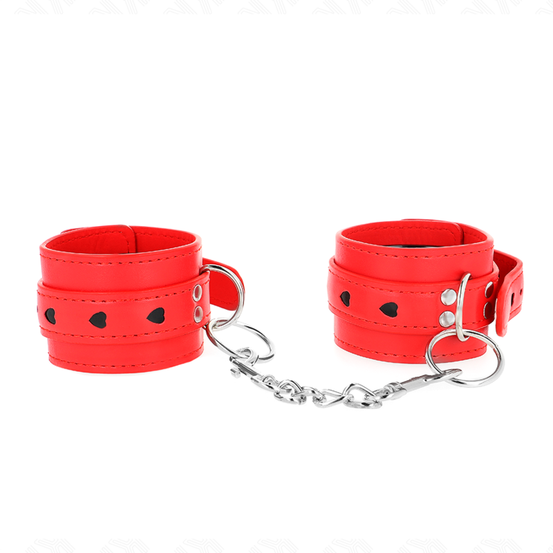 Red wrist bracers with adjustable black heart inlay 21-28 cm x 5.5 cm