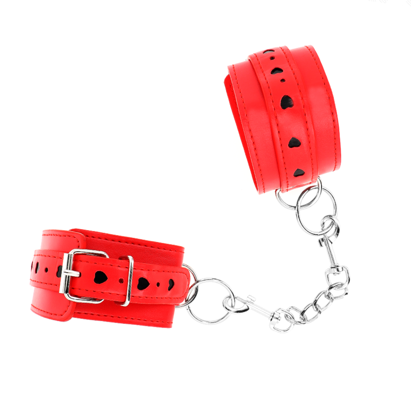 Red wrist bracers with adjustable black heart inlay 21-28 cm x 5.5 cm