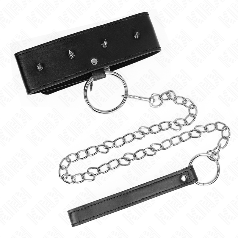 65 cm collar with leash with silver studs model 2 adjustable 36-43 cm x 5 cm