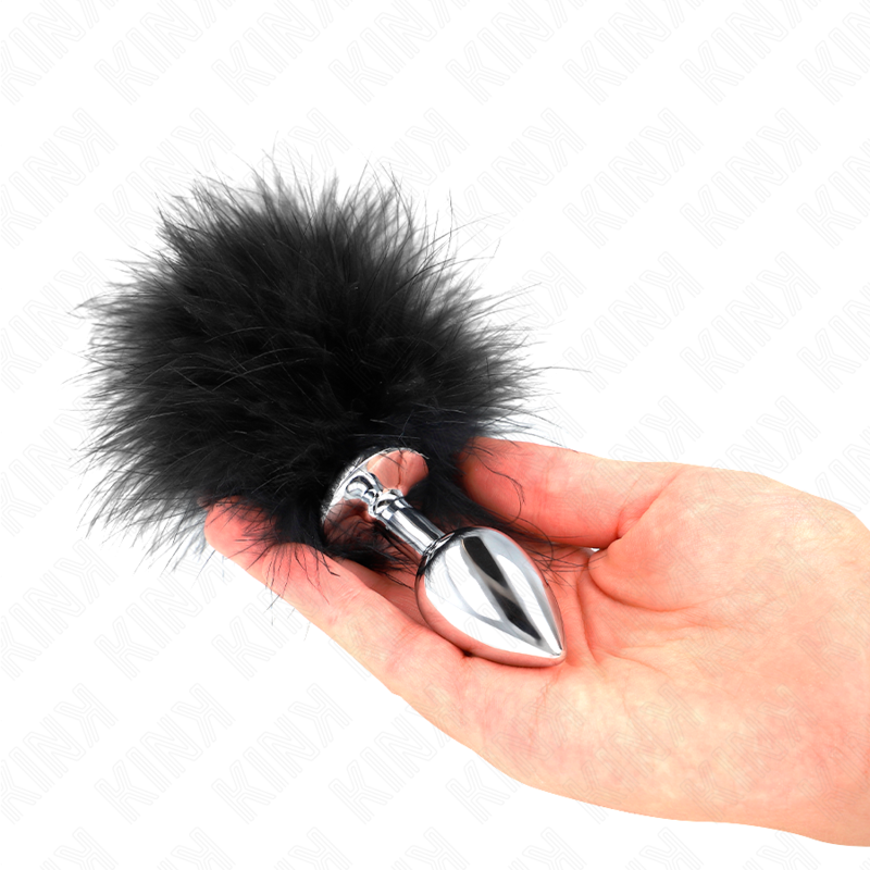 Stainless steel anal plug 11 x 7 cm with feather 11 cm