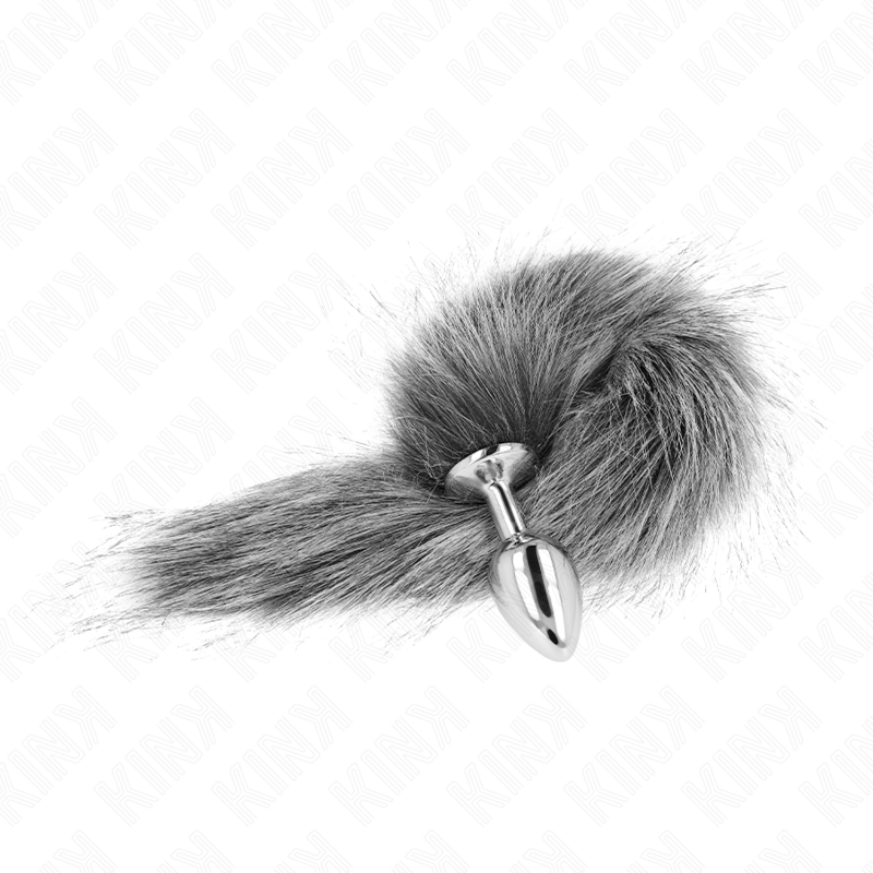 Anal plug size S 7 x 3 cm with synthetic tail 40 cm gray