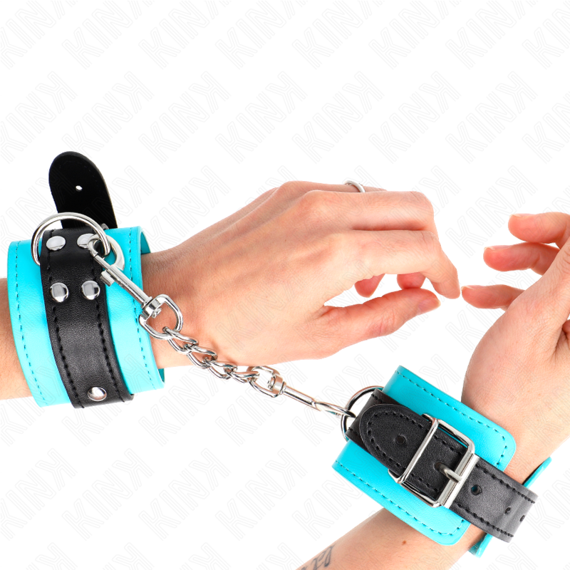 Adjustable Blue Fur Lined Hook Wristbands 20-28cm x 5.5cm