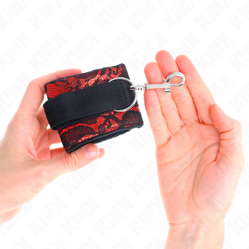 Short velvet lace wrist cuffs with red/black nylon binding 23 x 6.5 cm
