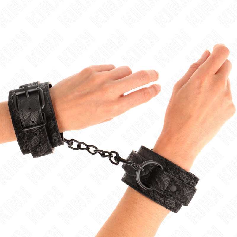 Adjustable dark lace covered cuffs black 19-26 cm