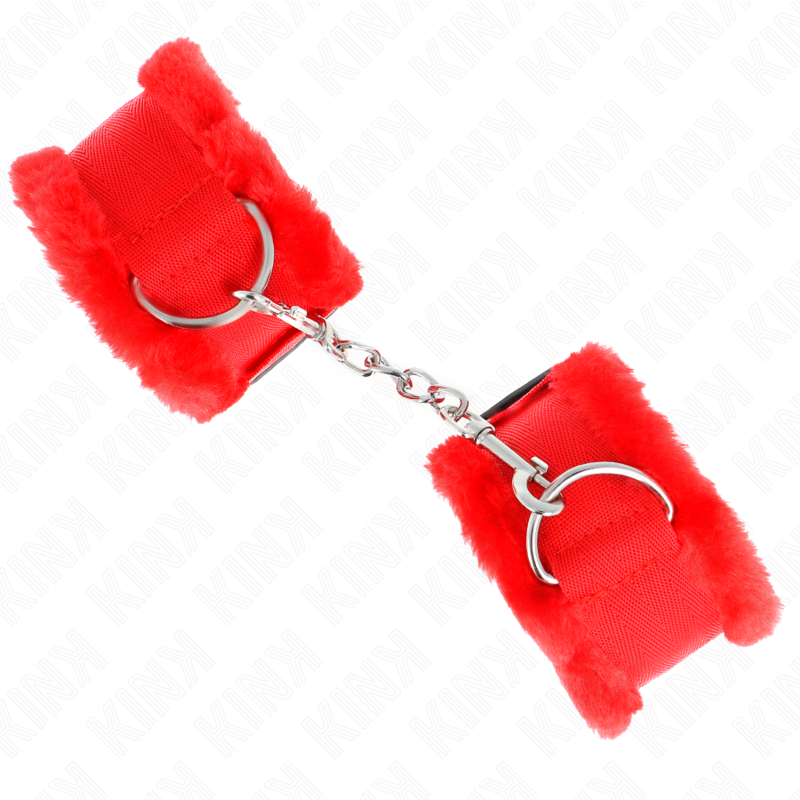 Adjustable red fur lined wrist rests 17-31 cm x 7 cm