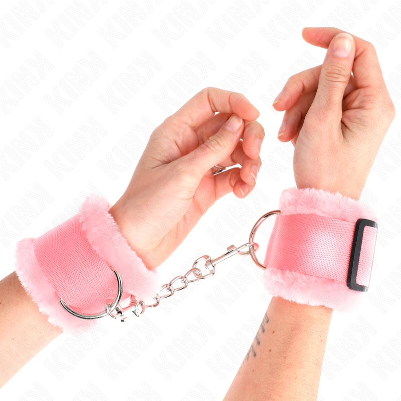 Adjustable pink fur lined wrist rests 17-31 cm x 7 cm