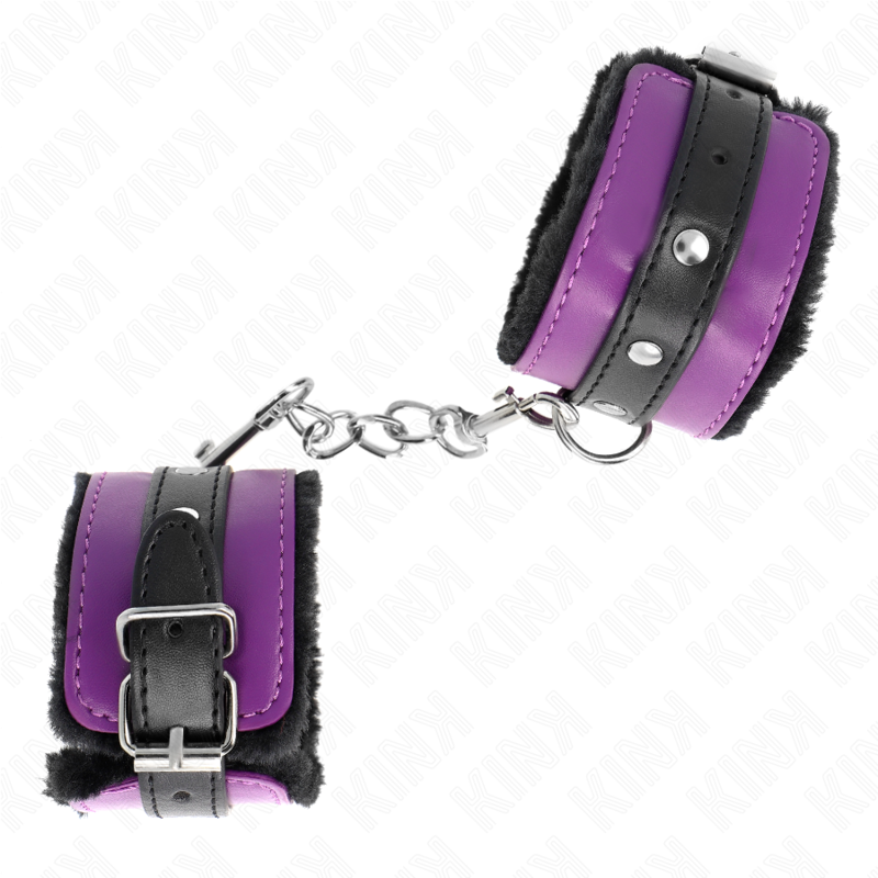 Premium black fur lined wrist rests with adjustable purple/black belt 17-29 cm x 6 cm