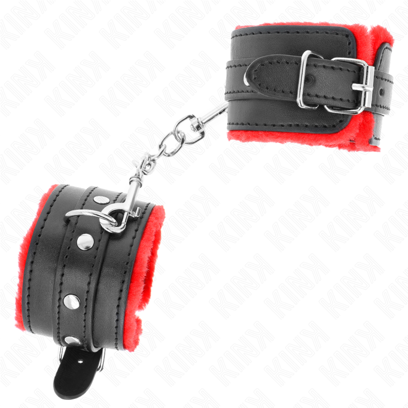 Premium red fur lined wrist rests with adjustable black belt 17-29 cm x 6 cm
