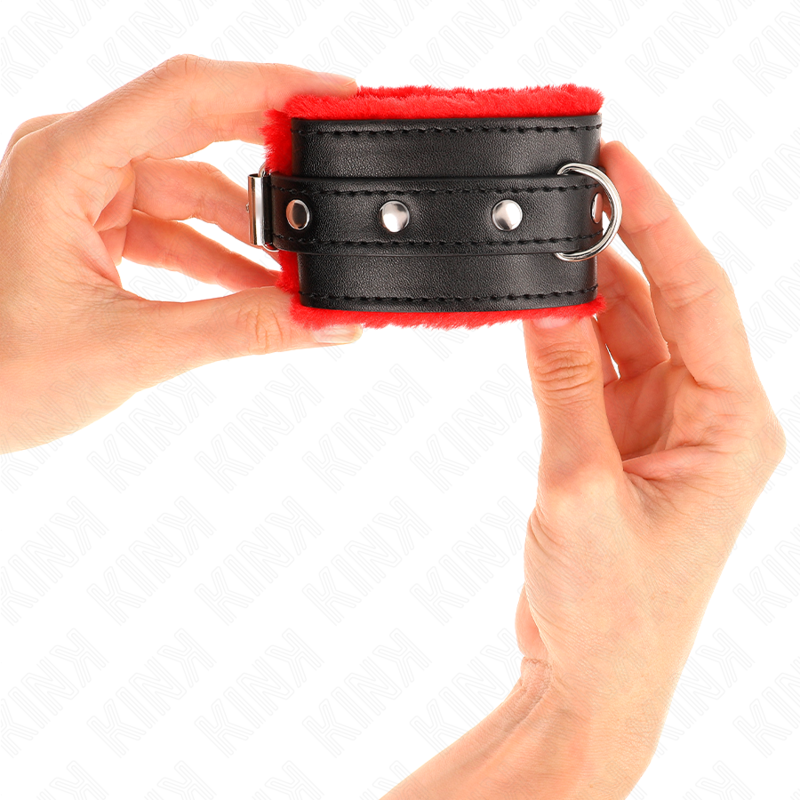 Premium red fur lined wrist rests with adjustable black belt 17-29 cm x 6 cm