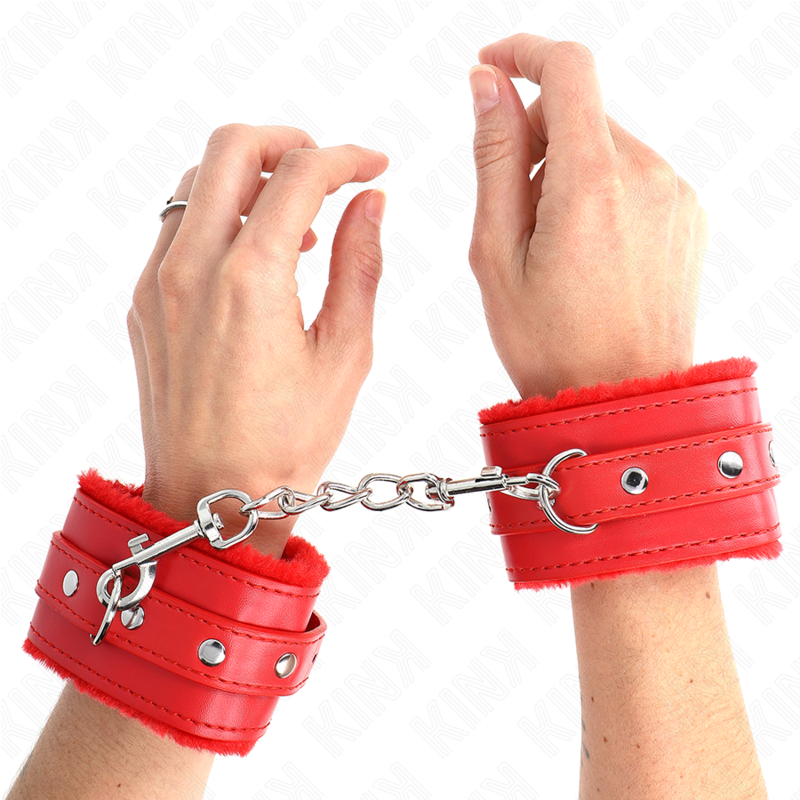Premium red fur lined wrist rests with adjustable red belt 17-29 cm x 6 cm
