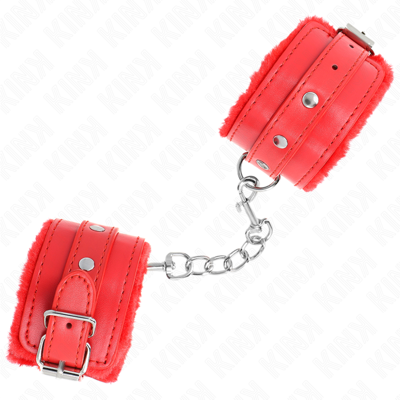 Premium red fur lined wrist rests with adjustable red belt 17-29 cm x 6 cm