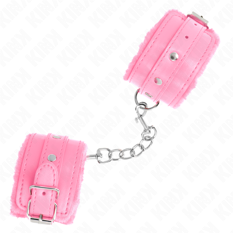 Premium fur lined wrist rests in pink with adjustable pink belt 17-29 cm x 6 cm