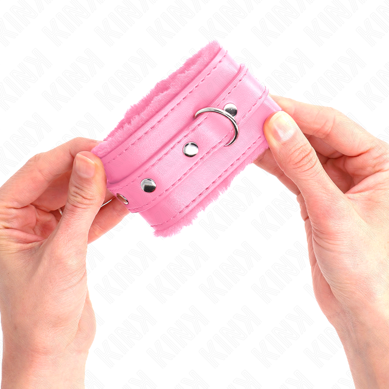 Premium fur lined wrist rests in pink with adjustable pink belt 17-29 cm x 6 cm