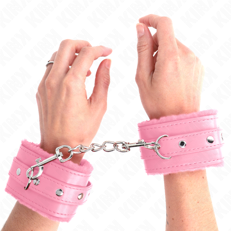 Premium fur lined wrist rests in pink with adjustable pink belt 17-29 cm x 6 cm