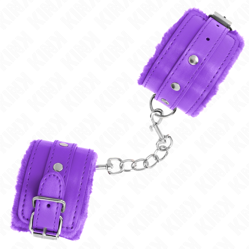 Premium fur lined wrist rests in purple with adjustable purple belt 17-29 cm x 6 cm