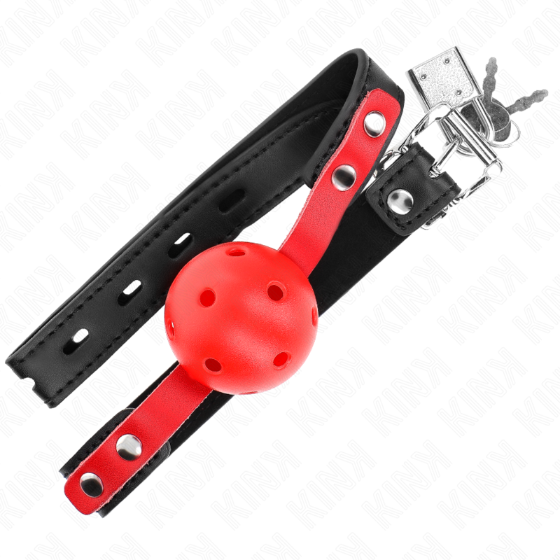 Red hollow hard ball 4 cm gag black bracelet 60 x 2 cm adjustable 37-52 cm