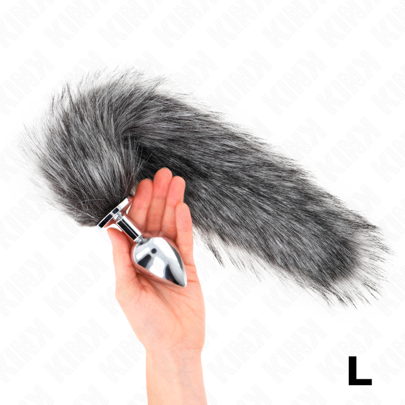 Plug anal taille l 10 x 4 cm avec queue synthétique 40 cm gris