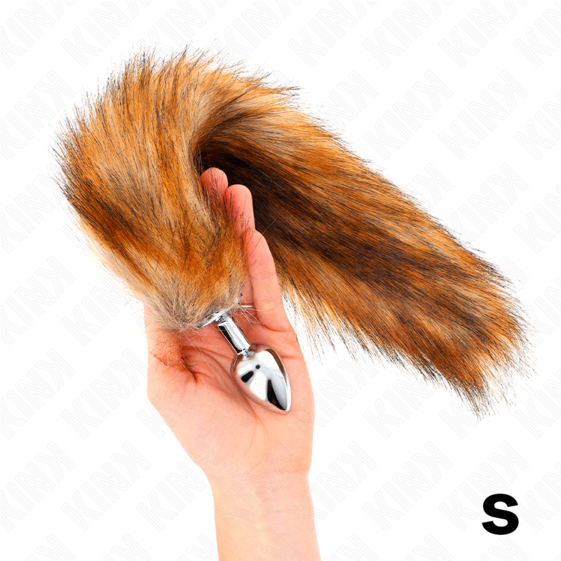 Anal plug size S 7 x 3 cm with synthetic tail 40 cm brown