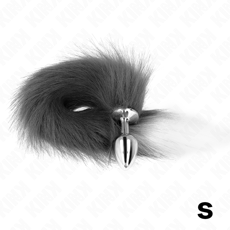 Plug anal taille s 7 x 3 cm avec queue synthétique 40 cm gris et blanc