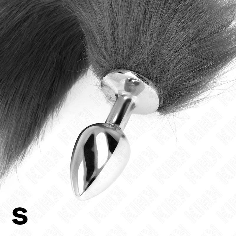Plug anal taille s 7 x 3 cm avec queue synthétique 40 cm gris et blanc
