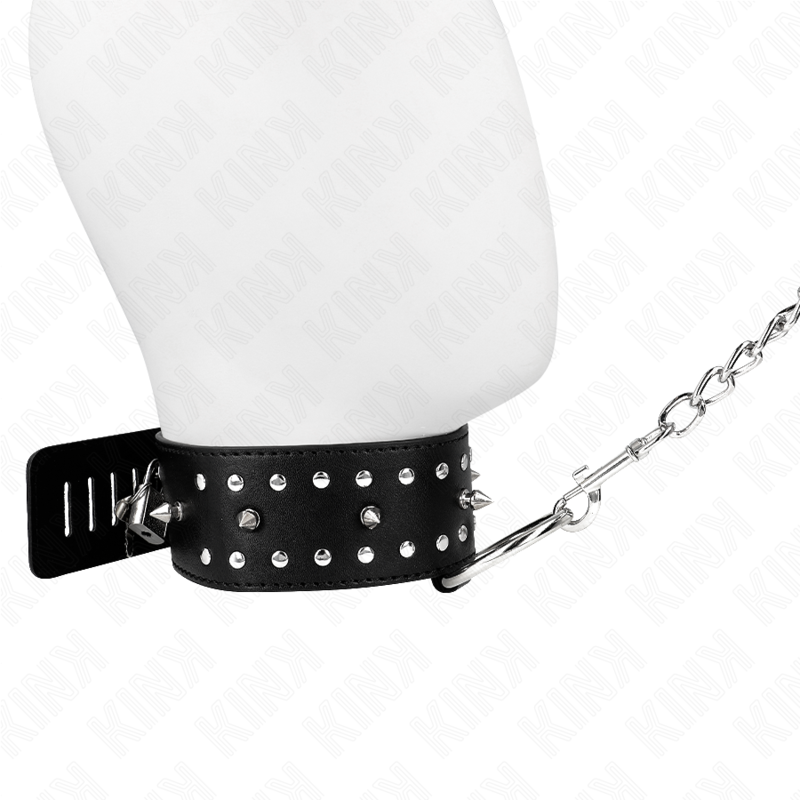 Collar with leash 65 cm with silver studs model 1 adjustable 36-43 cm x 5 cm