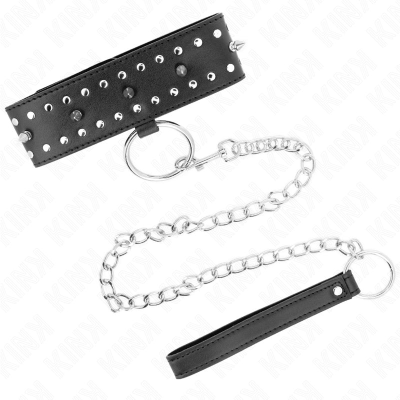 Collar with leash 65 cm with silver studs model 1 adjustable 36-43 cm x 5 cm