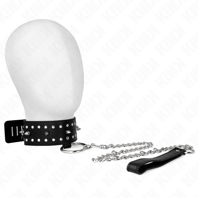 Collar with leash 65 cm with silver studs model 1 adjustable 36-43 cm x 5 cm