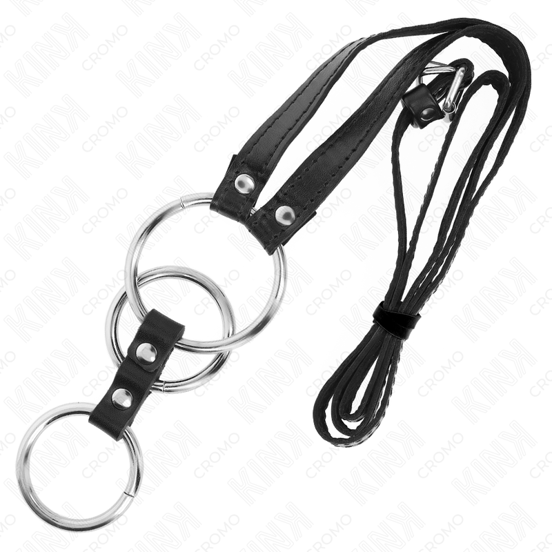 Triple Metal Penis Ring 3.8cm to 5cm with 112cm Leather Belt
