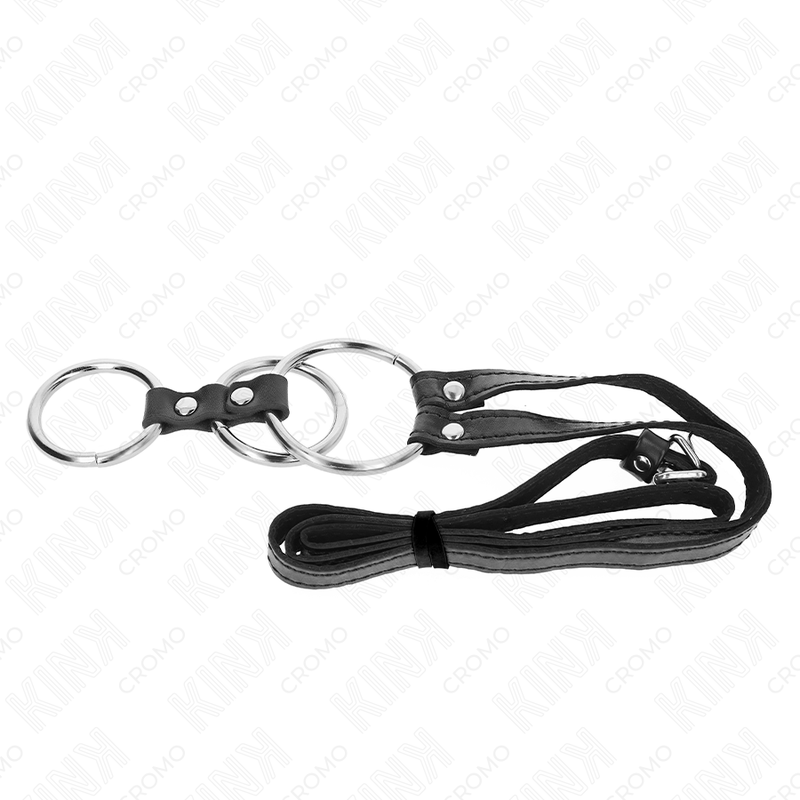 Triple Metal Penis Ring 3.8cm to 5cm with 112cm Leather Belt