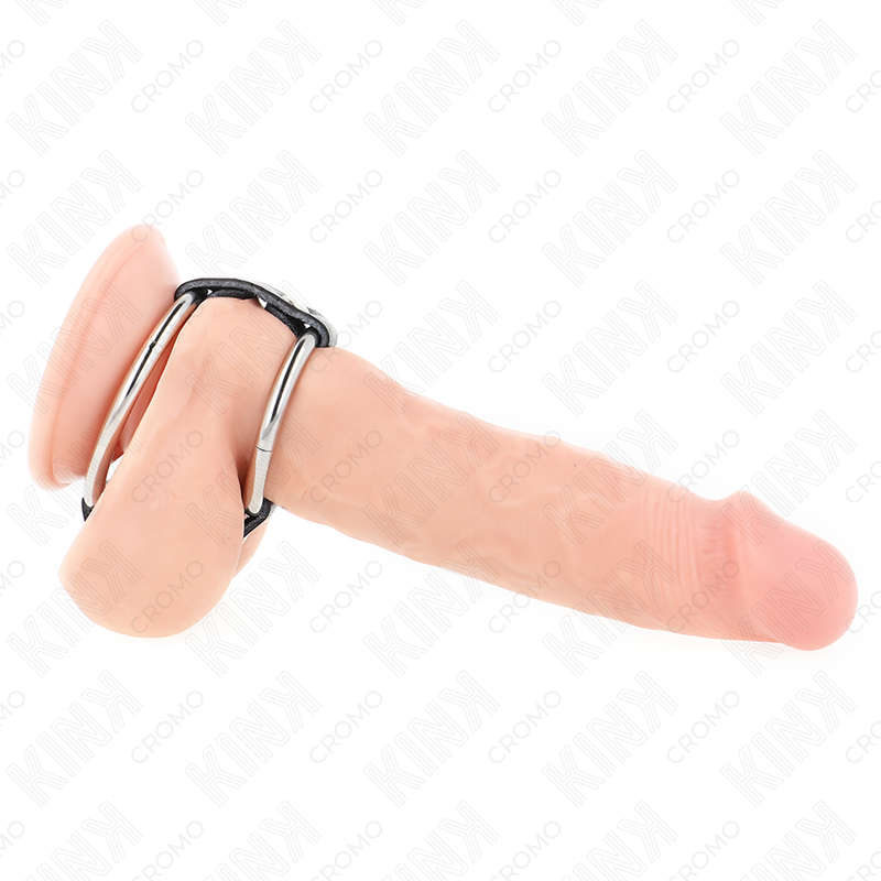 Double anneau pénis en métal de 3,8 cm à 5 cm connecté au cuir