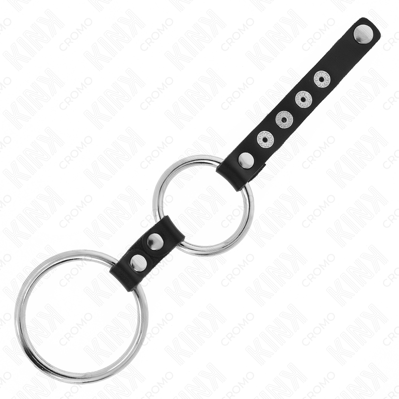 Double metal penis ring 3.8cm to 5cm connected to leather