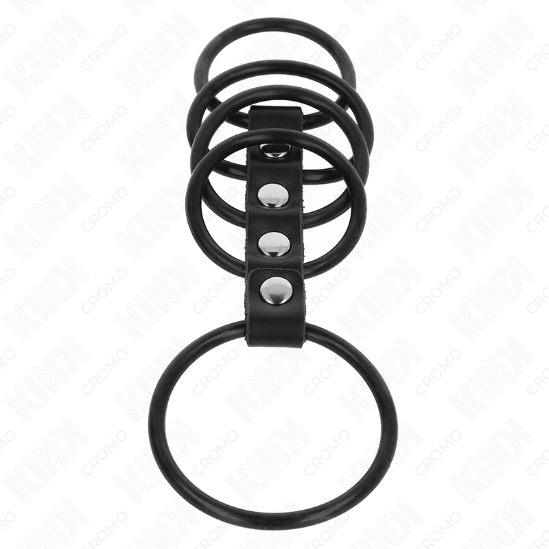 5 silicone penis rings from 3.8cm to 4.8cm connected by leather