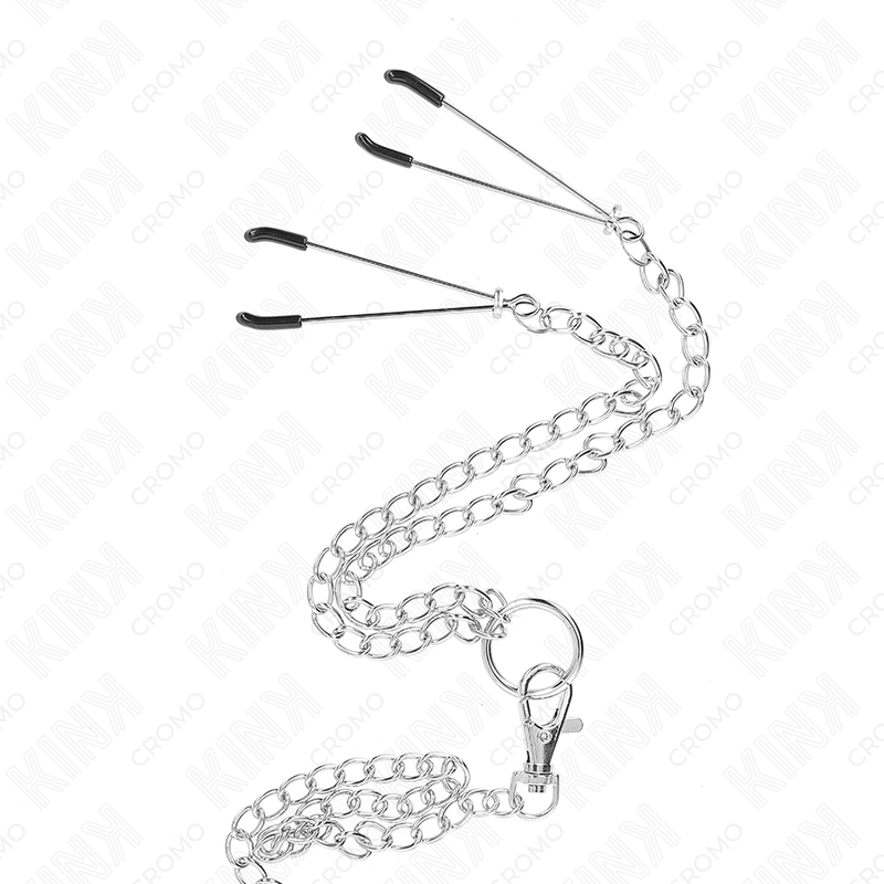 Triple Chrome Metal Penis Ring 3.8cm to 5cm with 26cm Metal Chain and Nipple Clamps Model 2