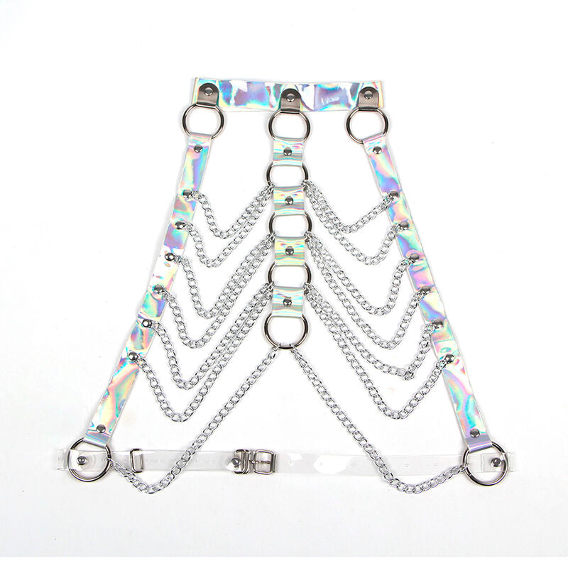 953737 Chest Harness with Rings and Chains Silver One Size