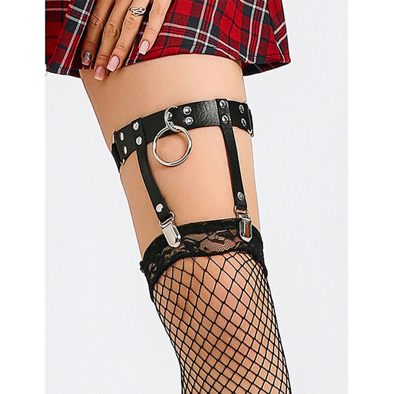 953744 adjustable black leather punk suspender one size