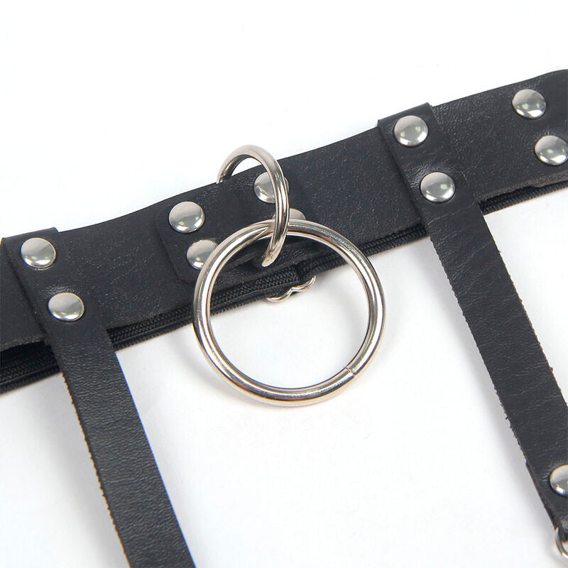 953744 adjustable black leather punk suspender one size