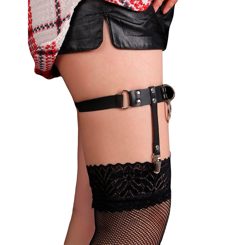 953744 adjustable black leather punk suspender one size