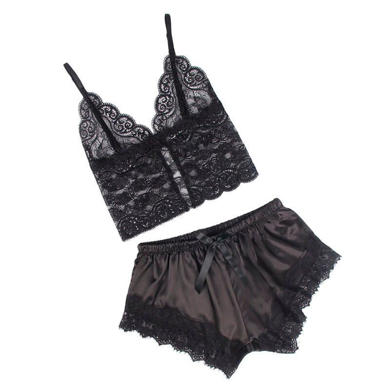 953942 silk casual nightgown + lace pants black l/xl