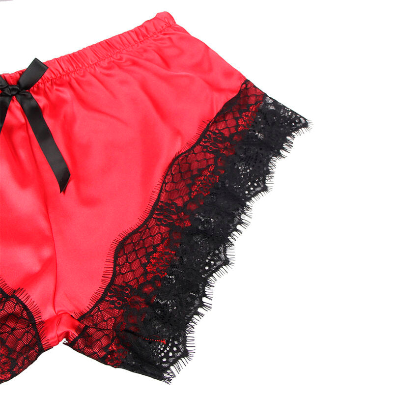 953959 silk casual nightgown + lace pants black/red s/m