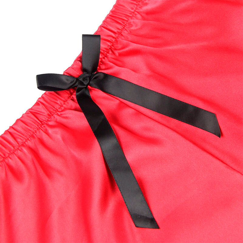 953966 silk casual nightgown + lace pants black/red l/xl