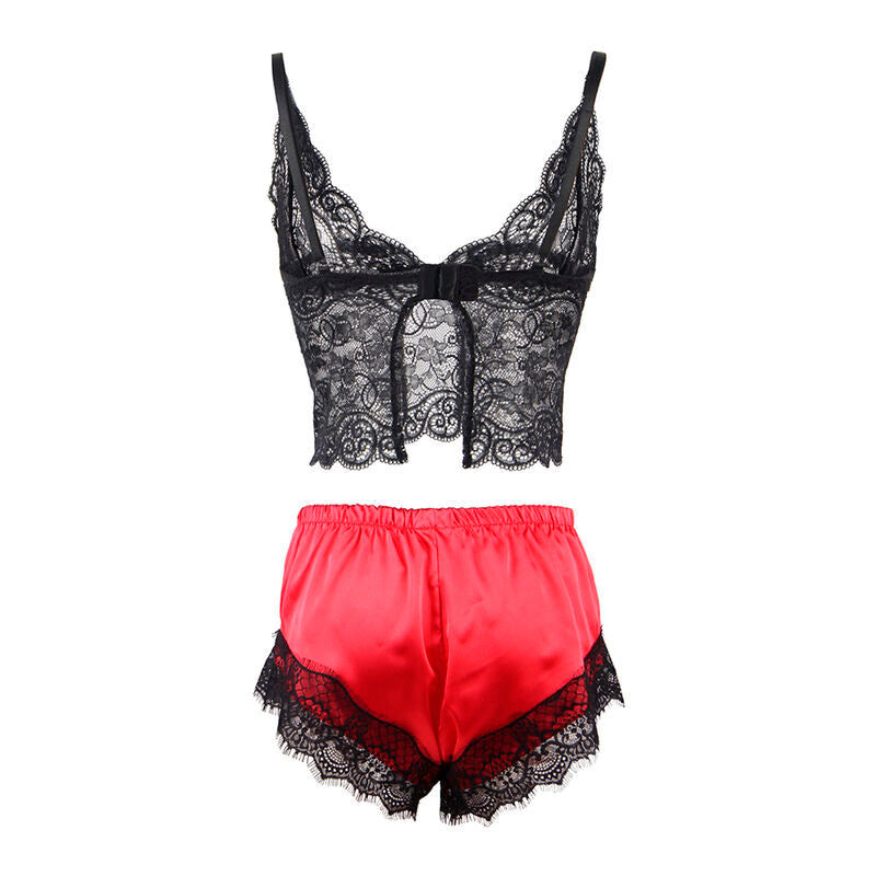 953966 silk casual nightgown + lace pants black/red l/xl