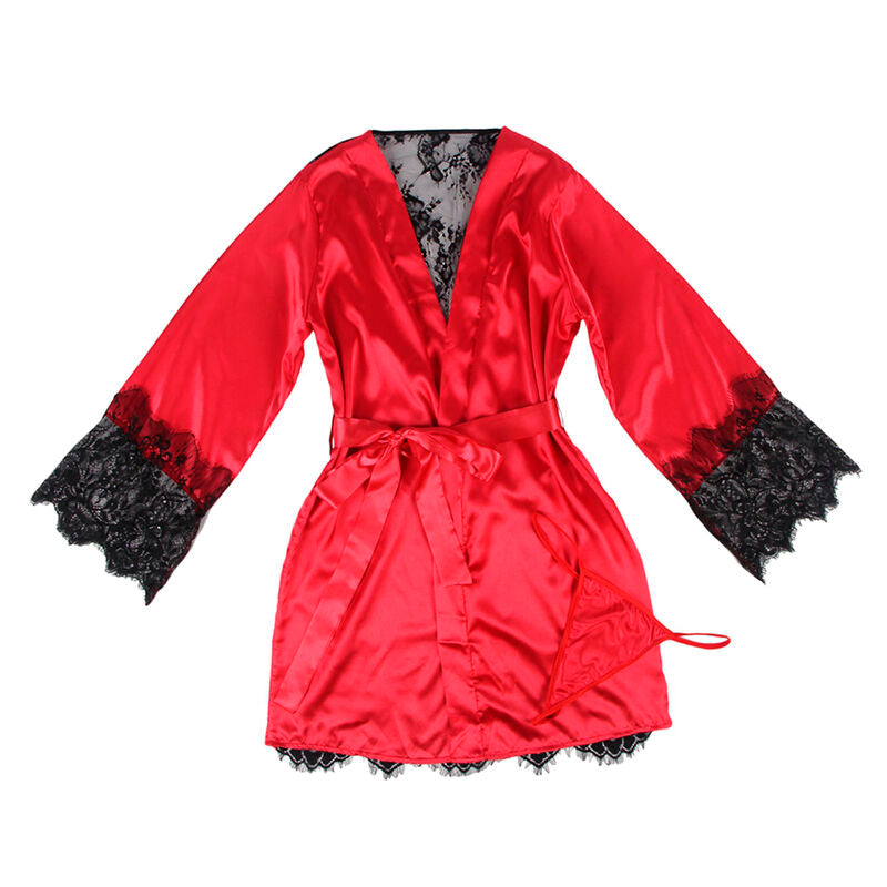 954024 transparent lace back camisole + red/black thong l/xl