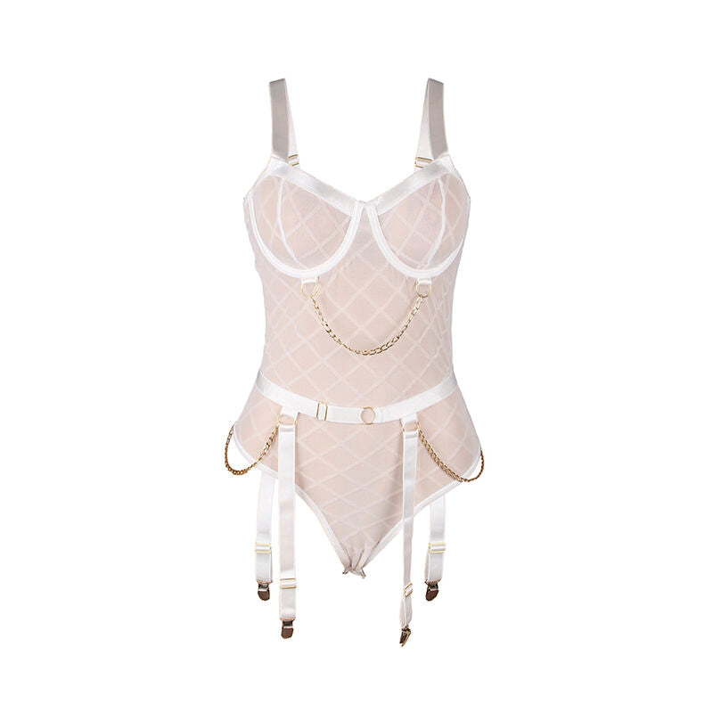 954291 body with chains + garter belt white l/xl