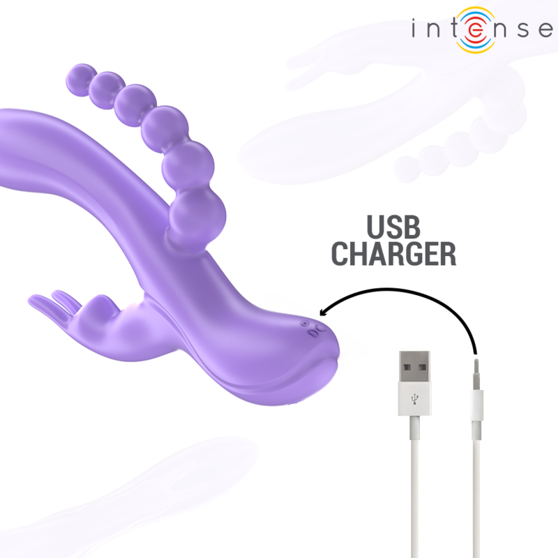 Miko Triple Rabbit Vibrator &amp; Anal Stimulator 7 Vibrations Purple