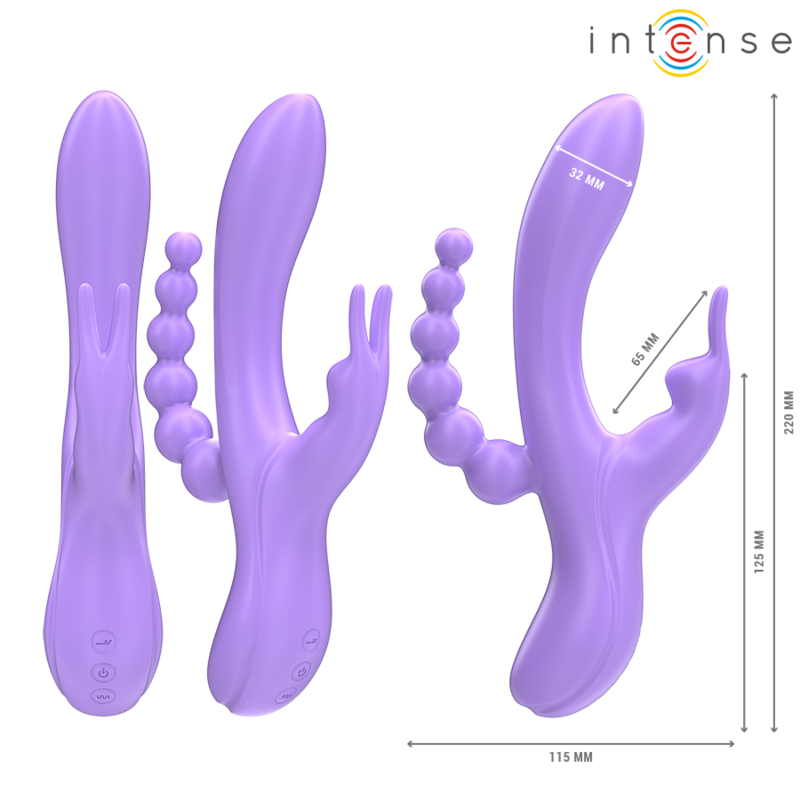 Miko Triple Rabbit Vibrator &amp; Anal Stimulator 7 Vibrations Purple