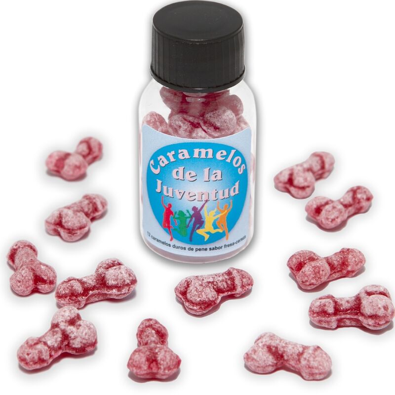 12 bonbons jeunesse forme pénis fraise/cerise