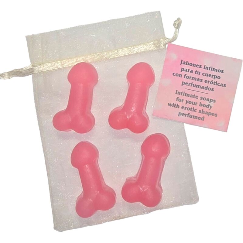 4 mini savons parfumés en forme de pénis rose